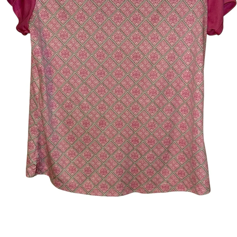 PGA Tour Women’s Zip Polo Shirt Golf Active Pink White Geometric Size‎ Large